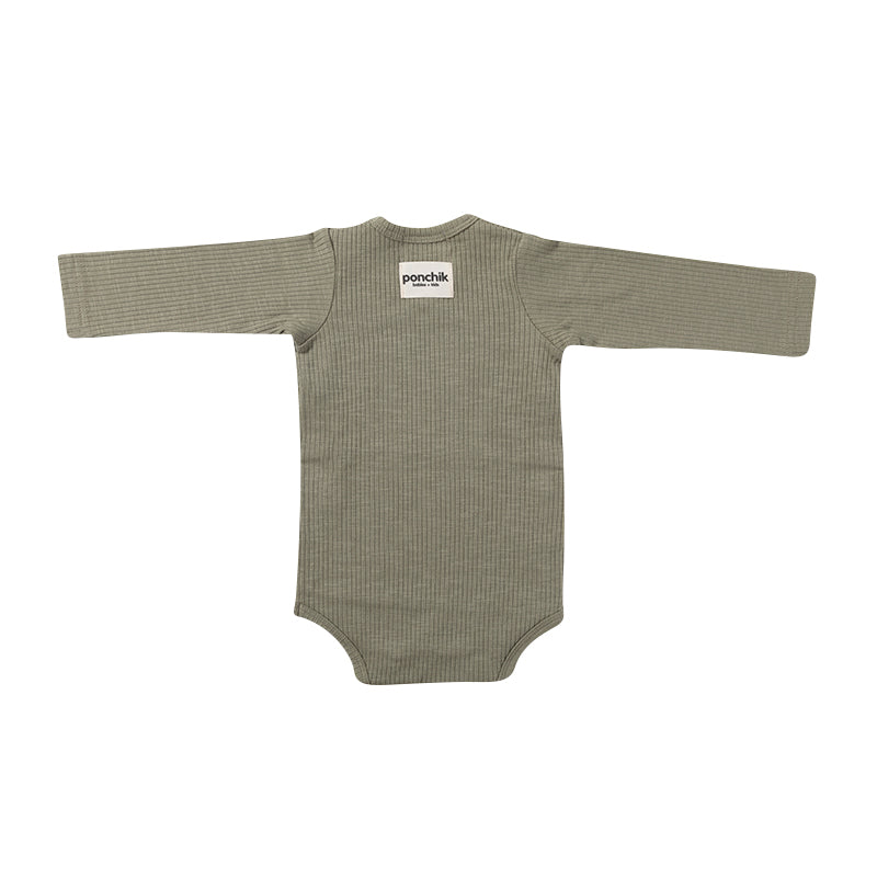 Cotton Rib Wrap Baby Bodysuit - Thyme
