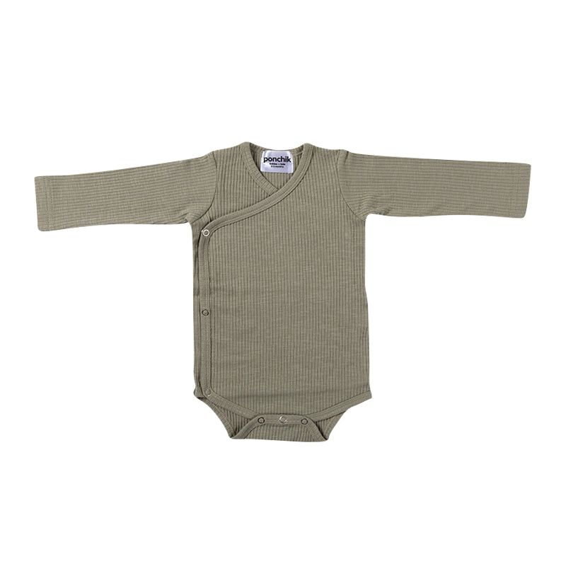 Cotton Rib Wrap Baby Bodysuit - Thyme