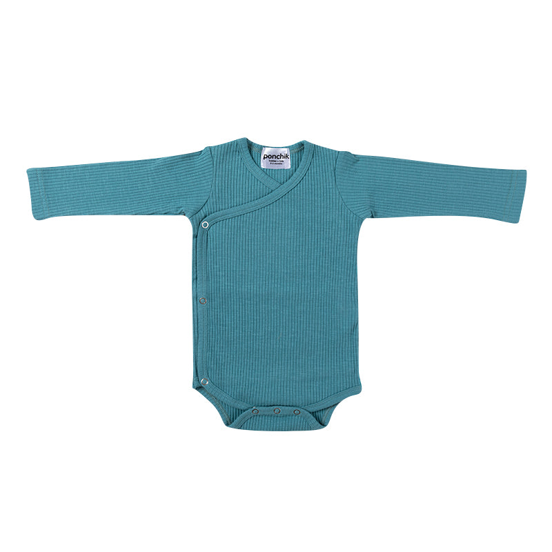 Cotton Rib Wrap Baby Bodysuit - Turquoise