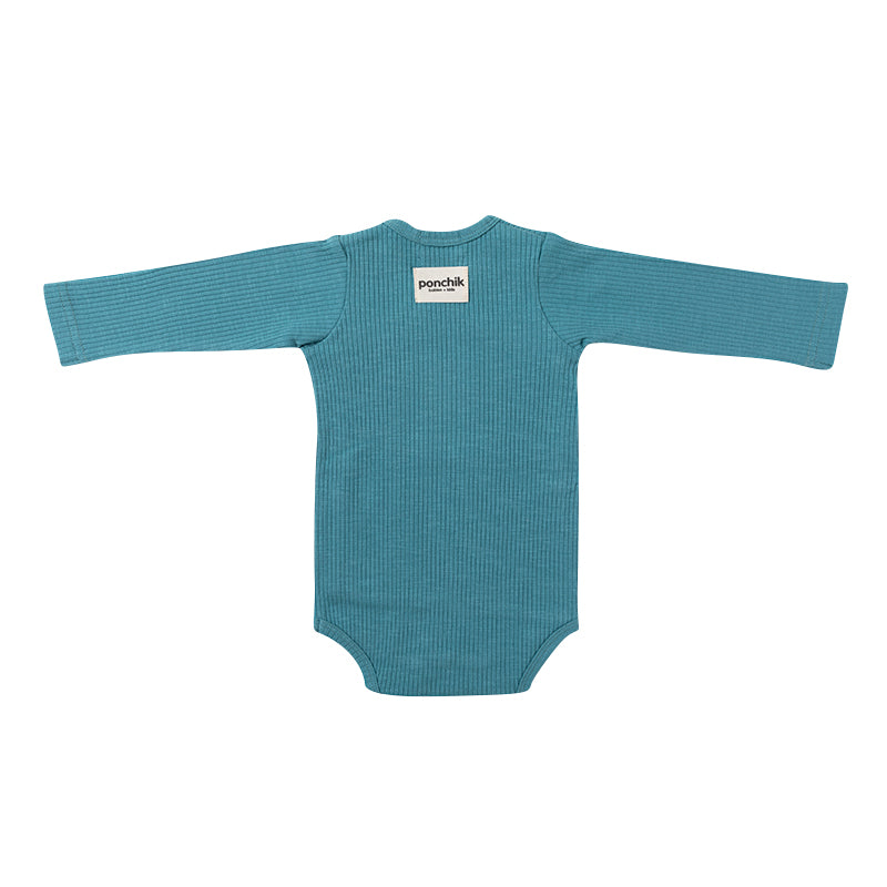 Cotton Rib Wrap Baby Bodysuit - Turquoise