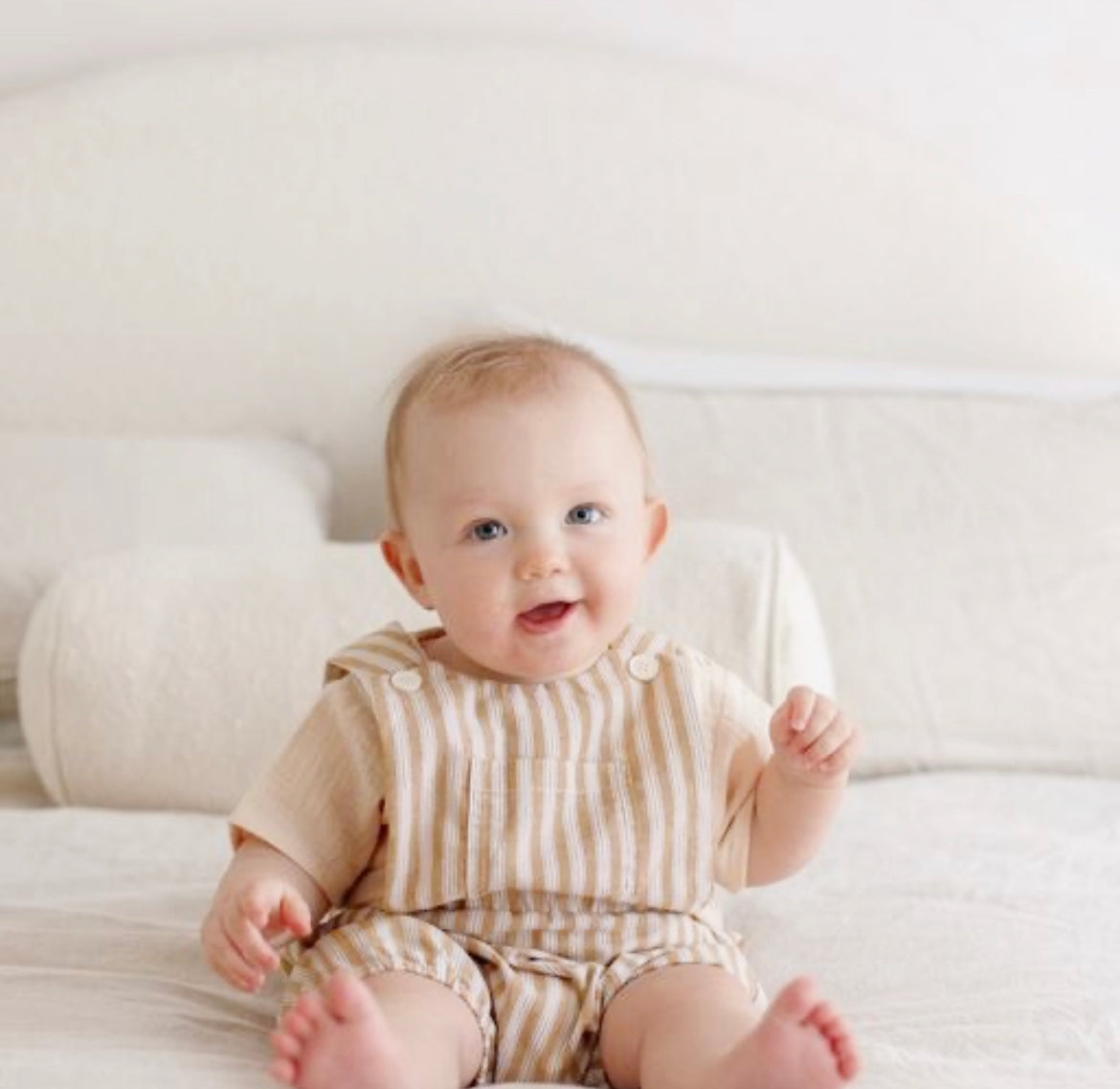 Cotton Pinafore Overalls - Wheat Stripe