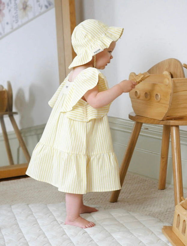 Cotton Frill Sleeve Dress - Sunshine Stripe