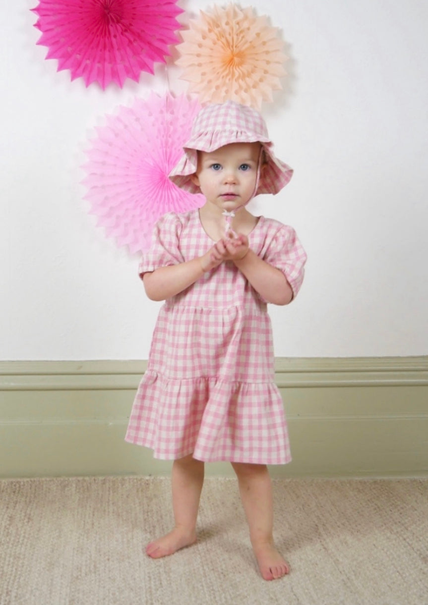 Cotton Puff Sleeve Dress - Fairy Floss Gingham
