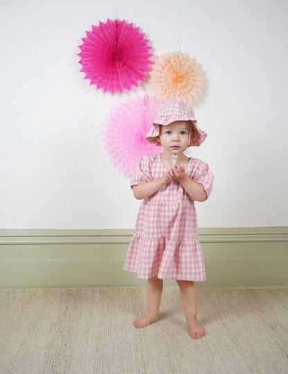 Cotton Puff Sleeve Dress - Fairy Floss Gingham