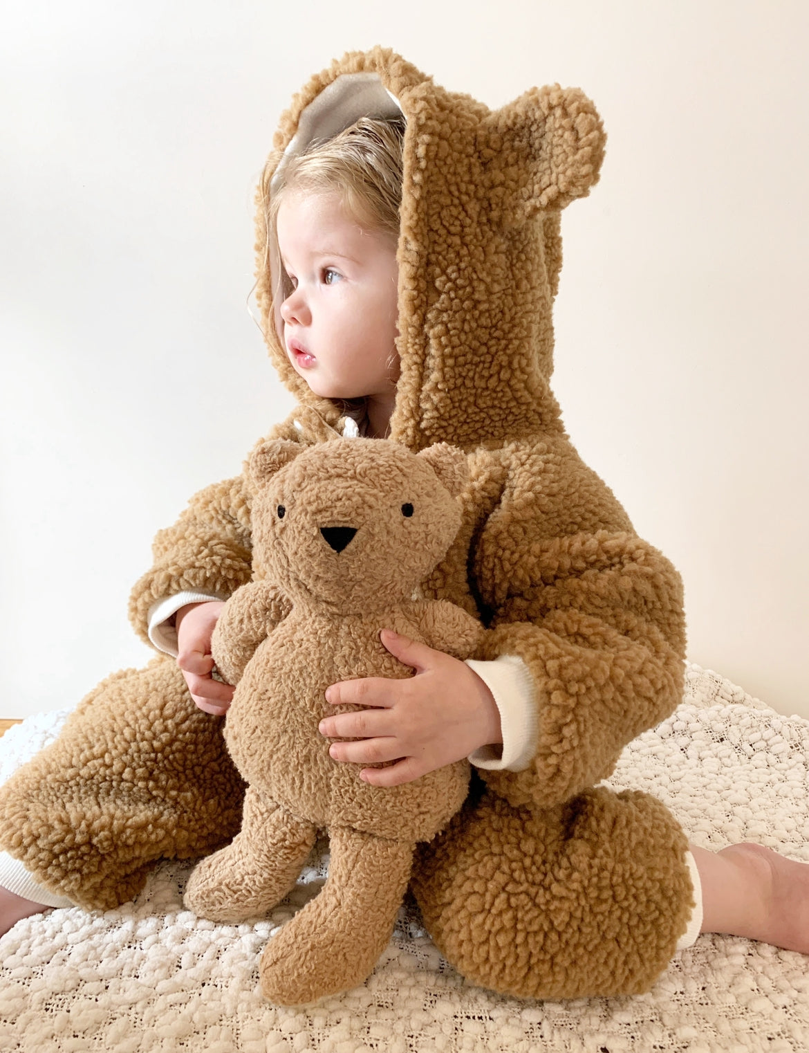 Teddy Bear Fluffy Button Baby Pramsuit - Crepe