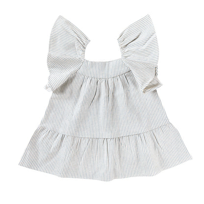 Cotton Frill Sleeve Dress - Ocean Stripe