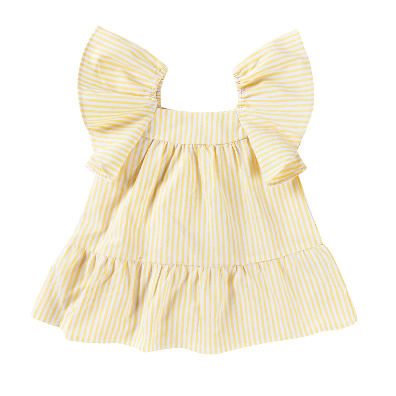 Cotton Frill Sleeve Dress - Sunshine Stripe