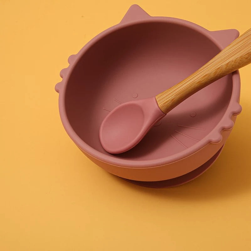 Ponchik Babies + Kids - Kitty Silicone Bowl - Rose