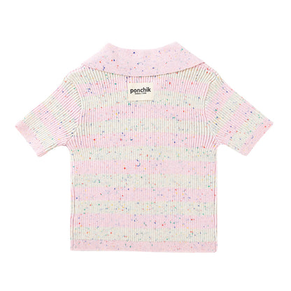 Cotton Polo - Fairy Floss Speckle Stripe Knit