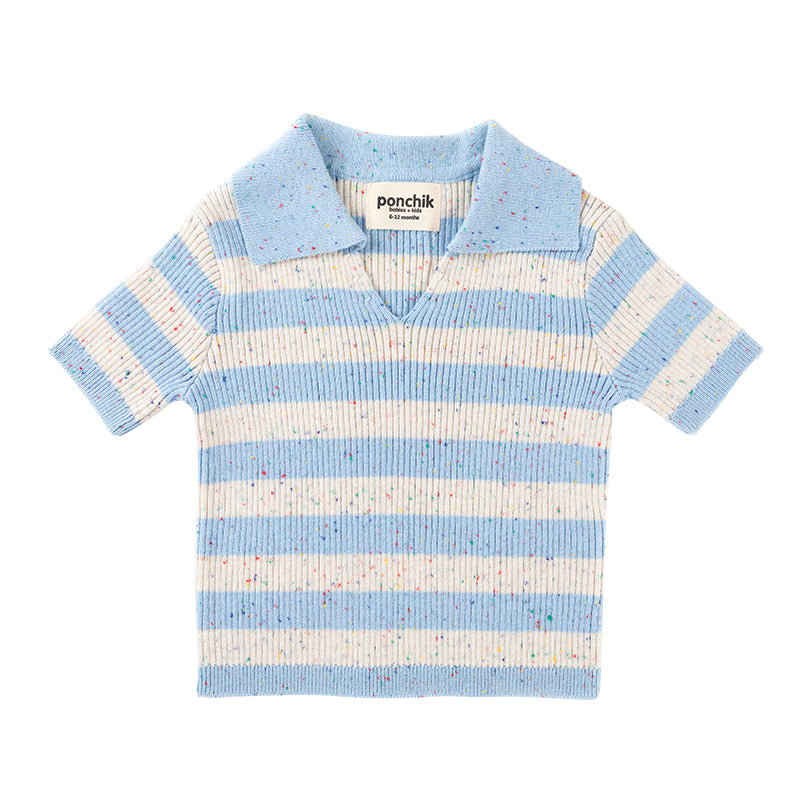 Cotton Polo - Ocean Speckle Stripe Knit