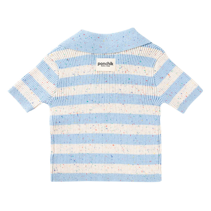 Cotton Polo - Ocean Speckle Stripe Knit