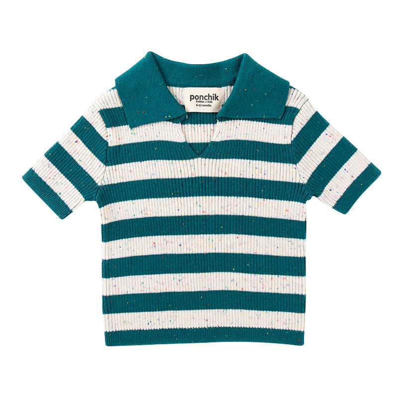 Cotton Polo - Peacock Speckle Stripe Knit
