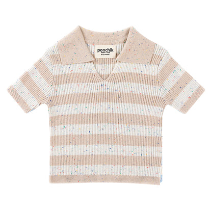 Cotton Polo - Wheat Speckle Stripe Knit