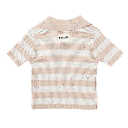 Cotton Polo - Wheat Speckle Stripe Knit