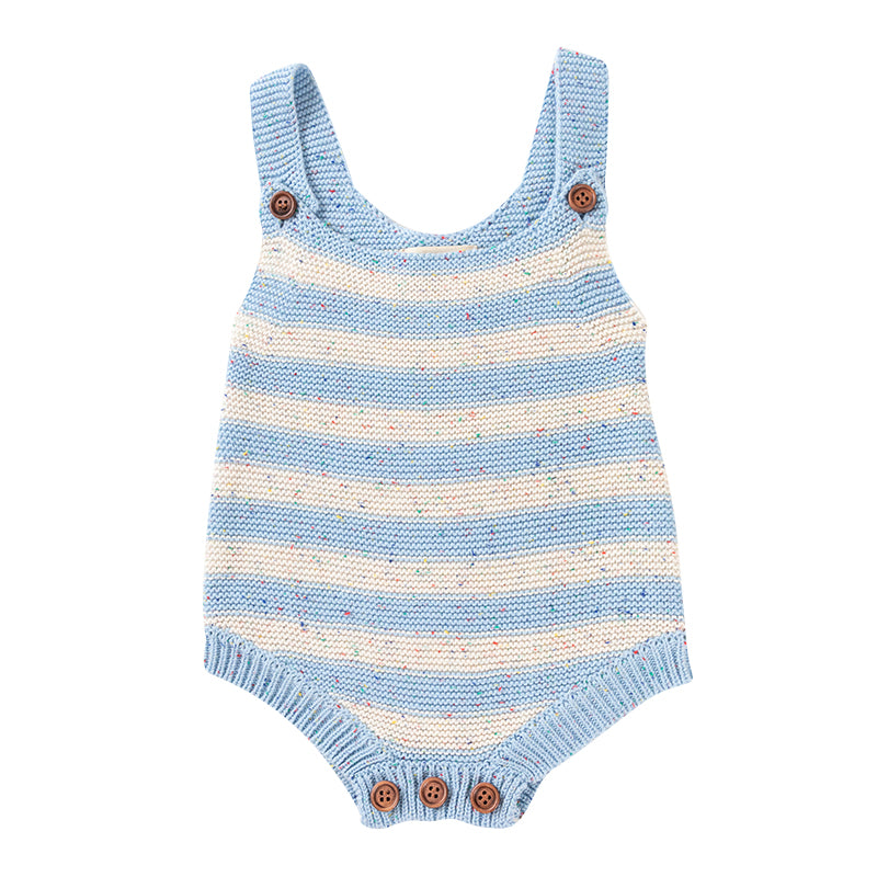 Knitted Stripe Romper - Ocean Speckle Knit