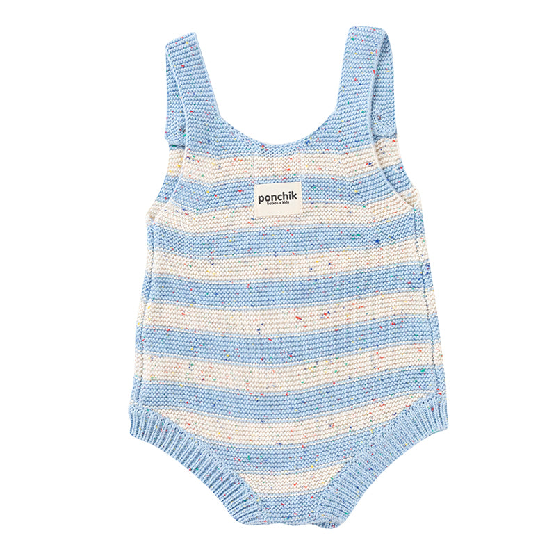 Knitted Stripe Romper - Ocean Speckle Knit
