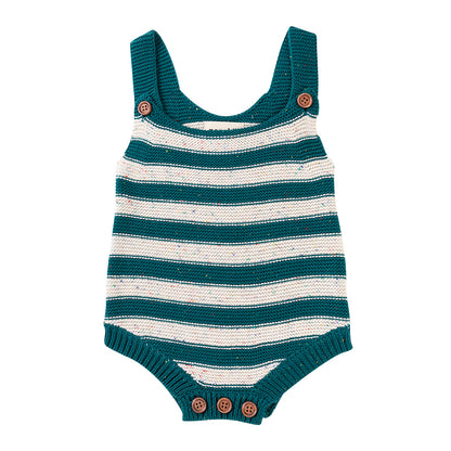 Knitted Stripe Romper - Peacock Speckle Knit