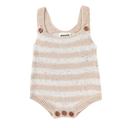 Knitted Stripe Romper - Wheat Speckle Knit