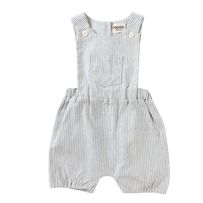 Cotton Pinafore Overalls - Ocean Stripe