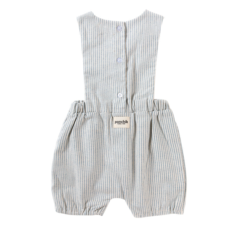 Cotton Pinafore Overalls - Ocean Stripe