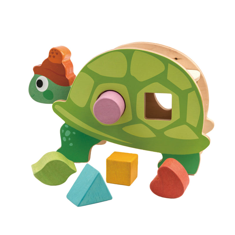 Wooden Tortoise Shape Sorter with Shapes - 18m+