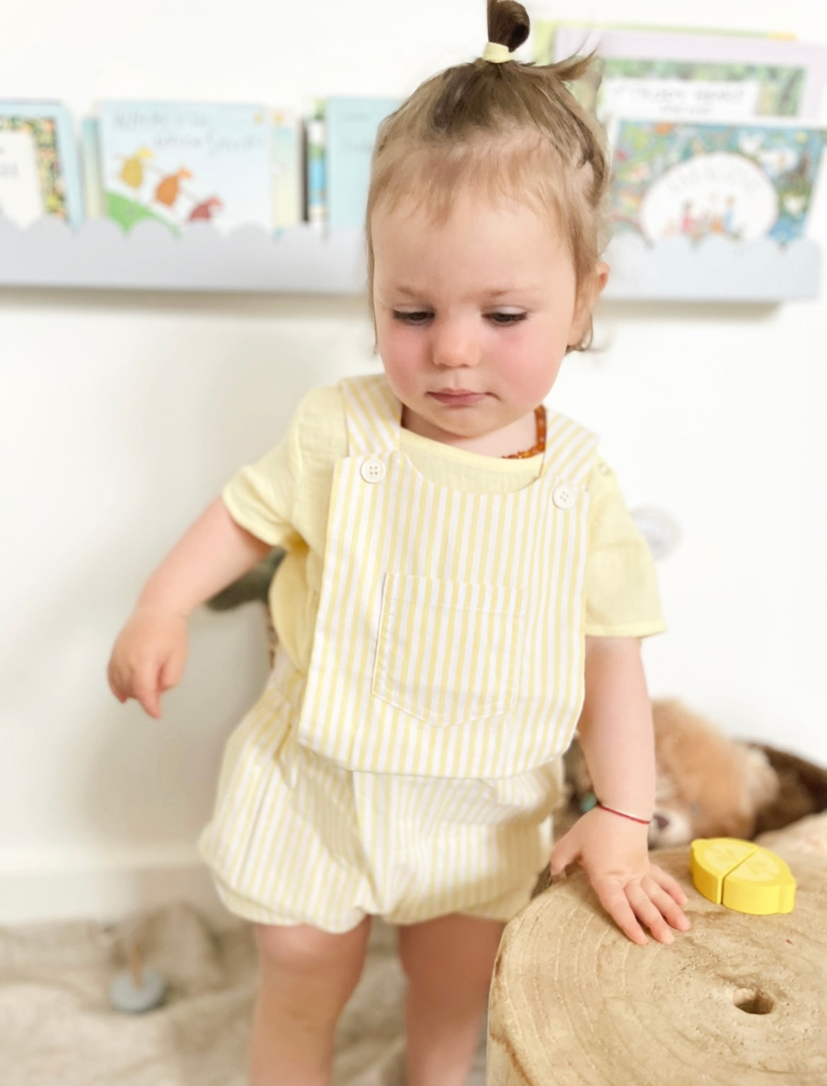 Cotton Pinafore Overalls - Sunshine Stripe