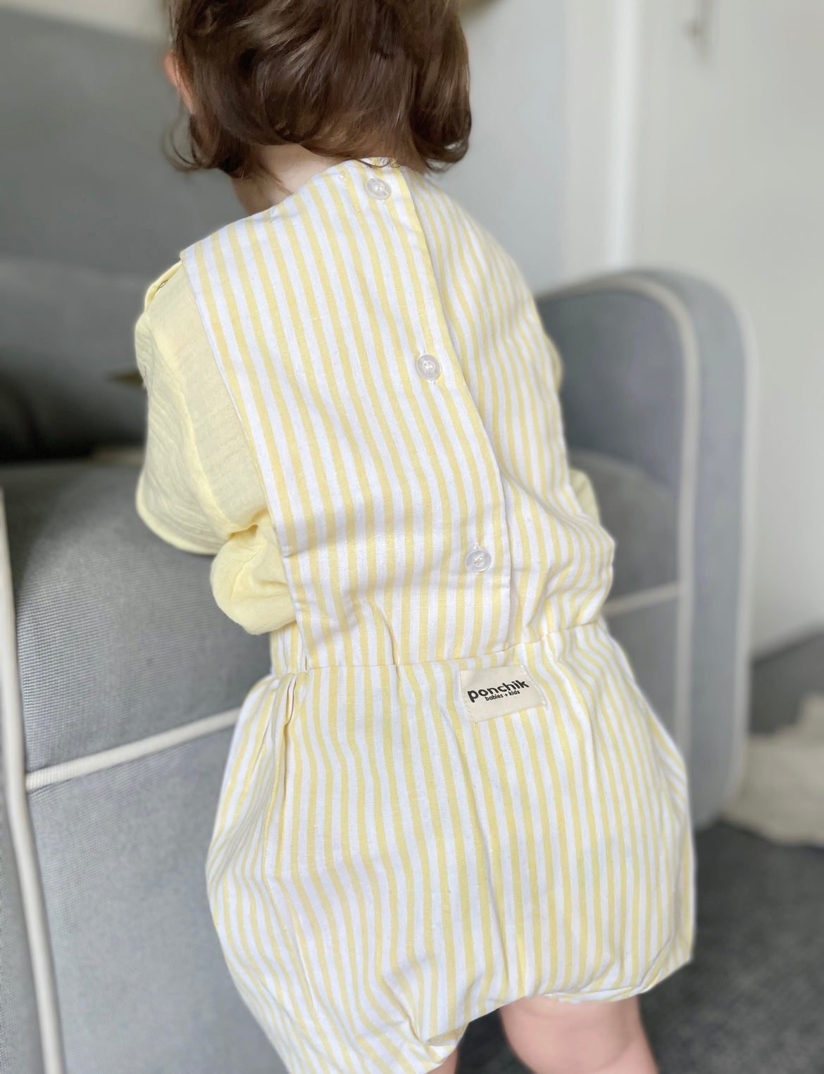 Cotton Pinafore Overalls - Sunshine Stripe