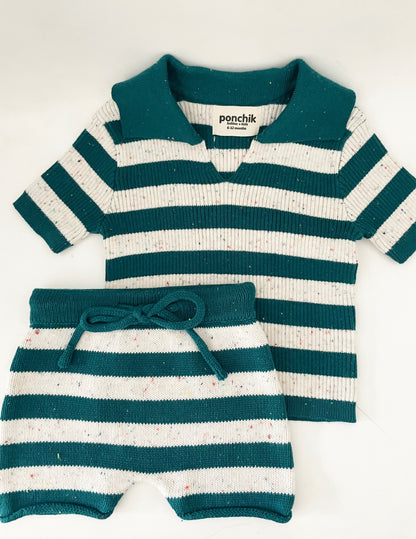 Cotton Polo - Peacock Speckle Stripe Knit