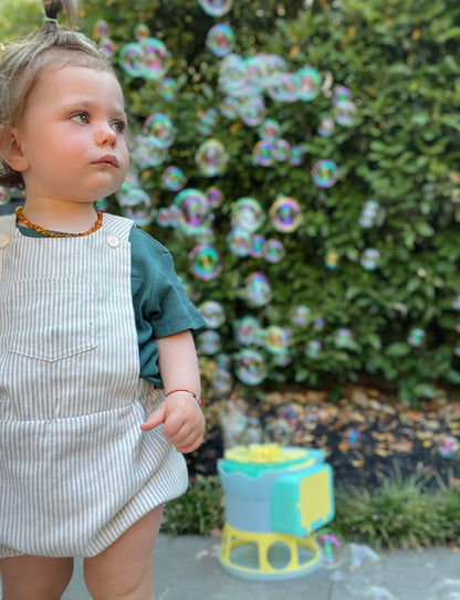 Cotton Pinafore Overalls - Ocean Stripe